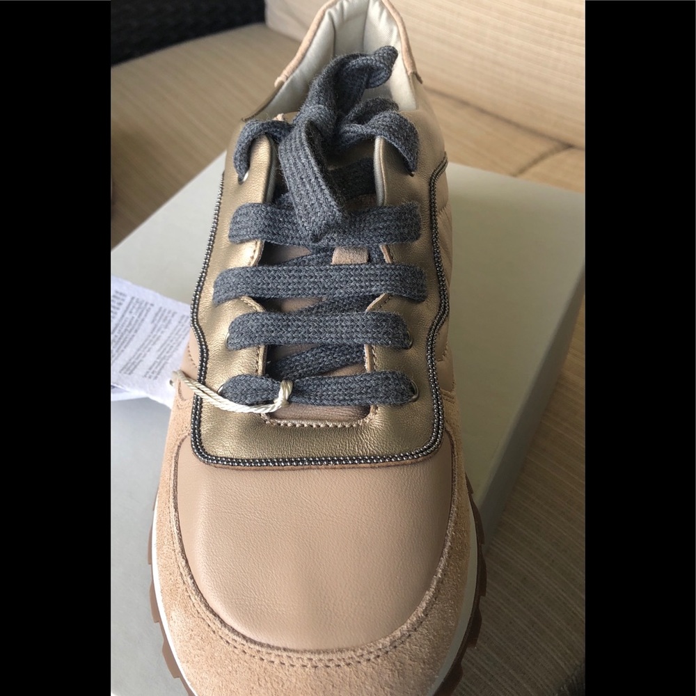 Brunello Cucinelli NWT leather and suede sneaker with cashmere laces - Picture 8 of 9